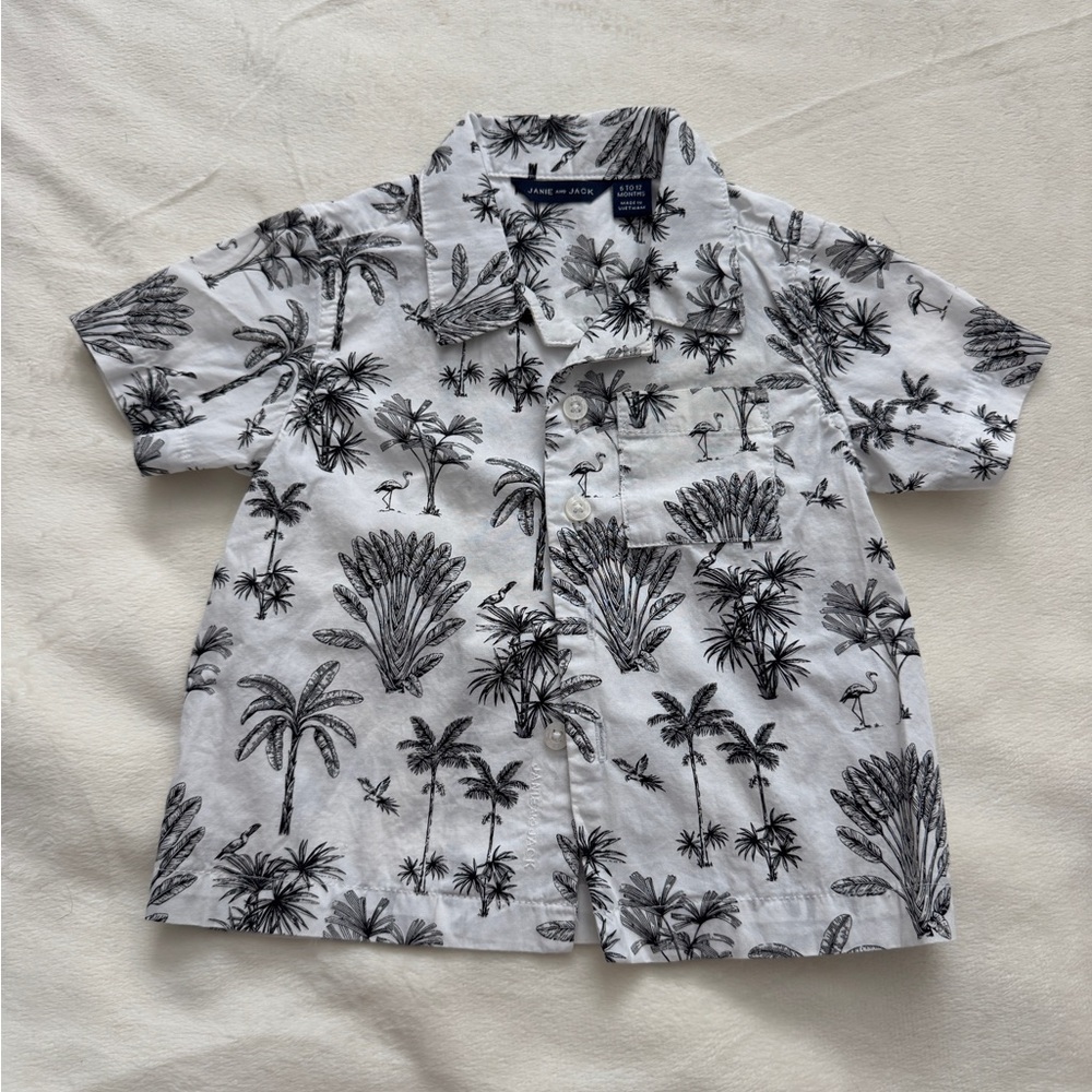 Janie and Jack Tropical Print Shirt - Black and White